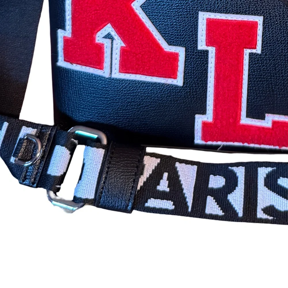 Karl Lagerfeld Paris NWT Classic Black Satchel Red & White KL Patches (P199) - Picture 6 of 11